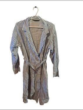 Zara Blue & White Striped Belted Shirt Trench